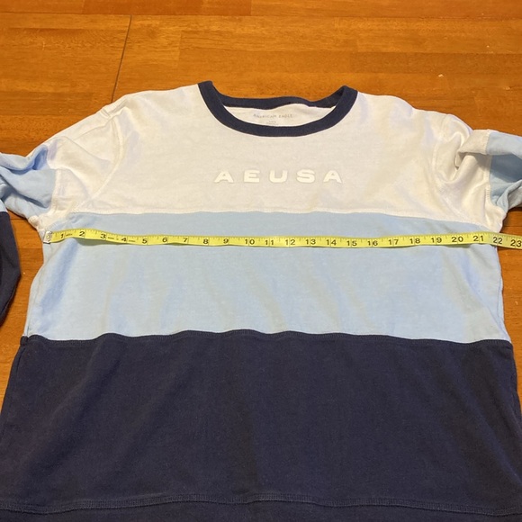 American Eagle Mens Size L Rugby Stripe Colorblock Blue White Long Sleeve Shirt - Picture 8 of 10